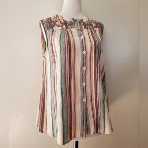 April Cornell Embroidered Floral Button Down Tank Top